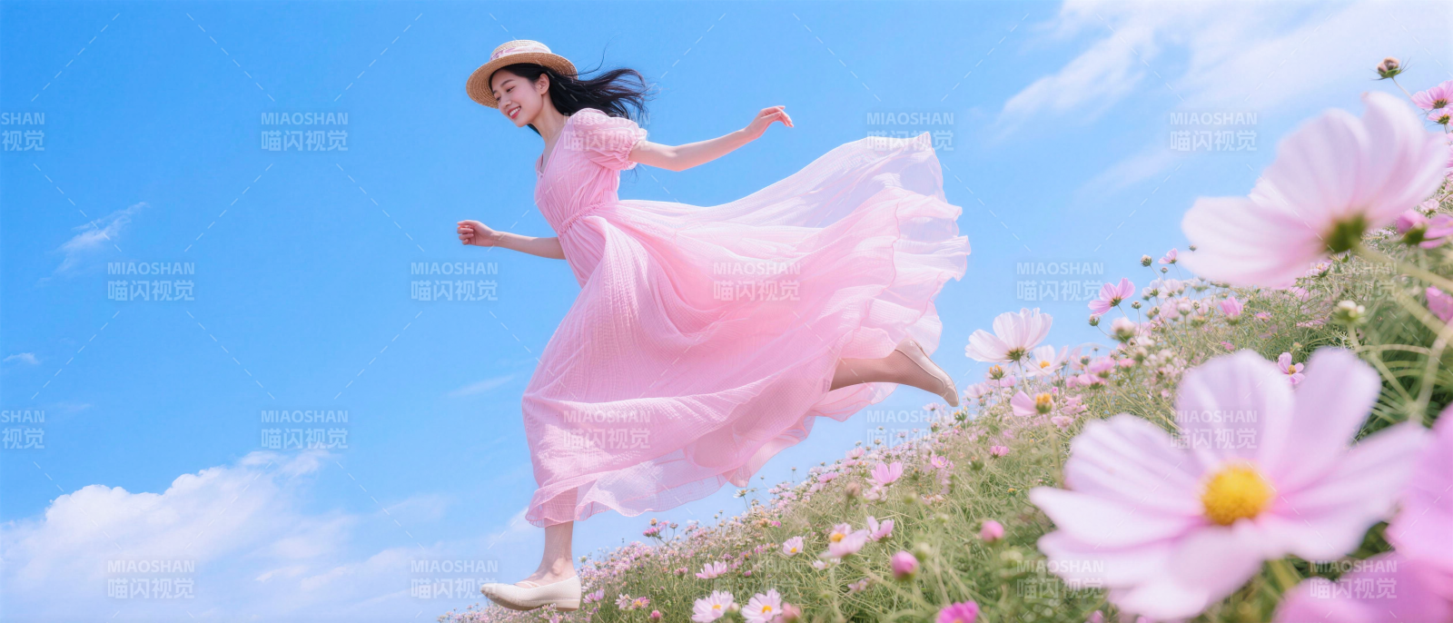 花海中的粉色舞者图片