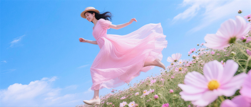 花海中的粉色舞者图片