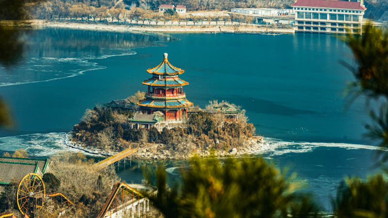 湖心古亭美景图片