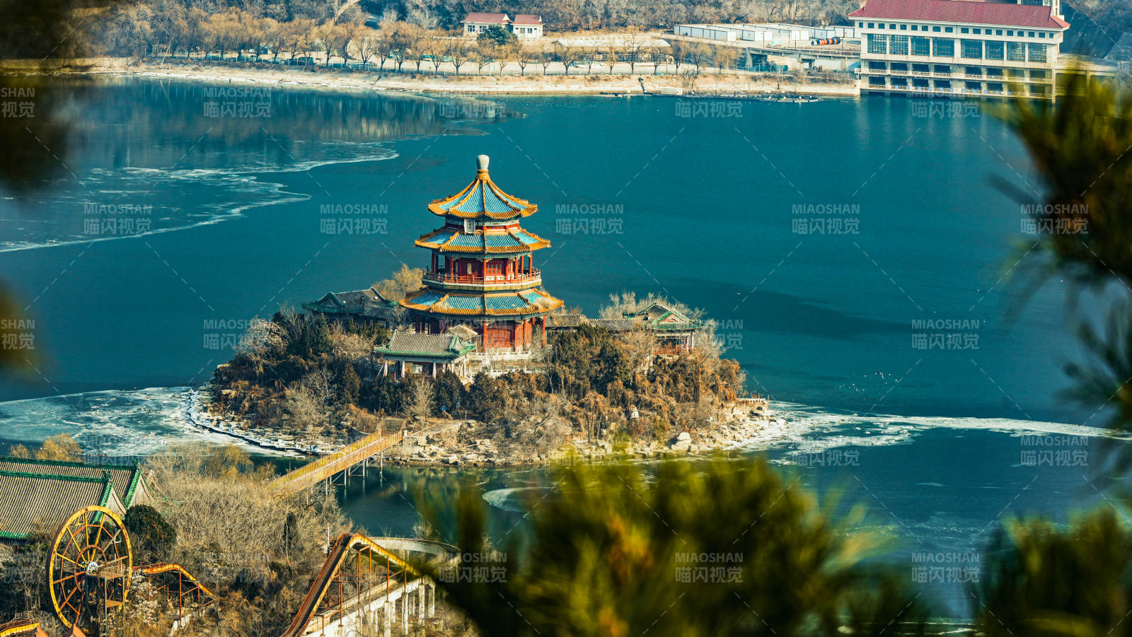 湖心古亭美景图片