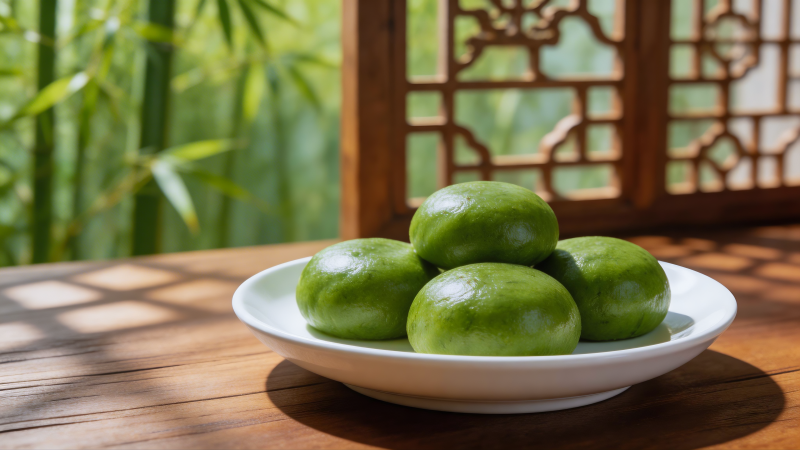 青团静置木桌图片