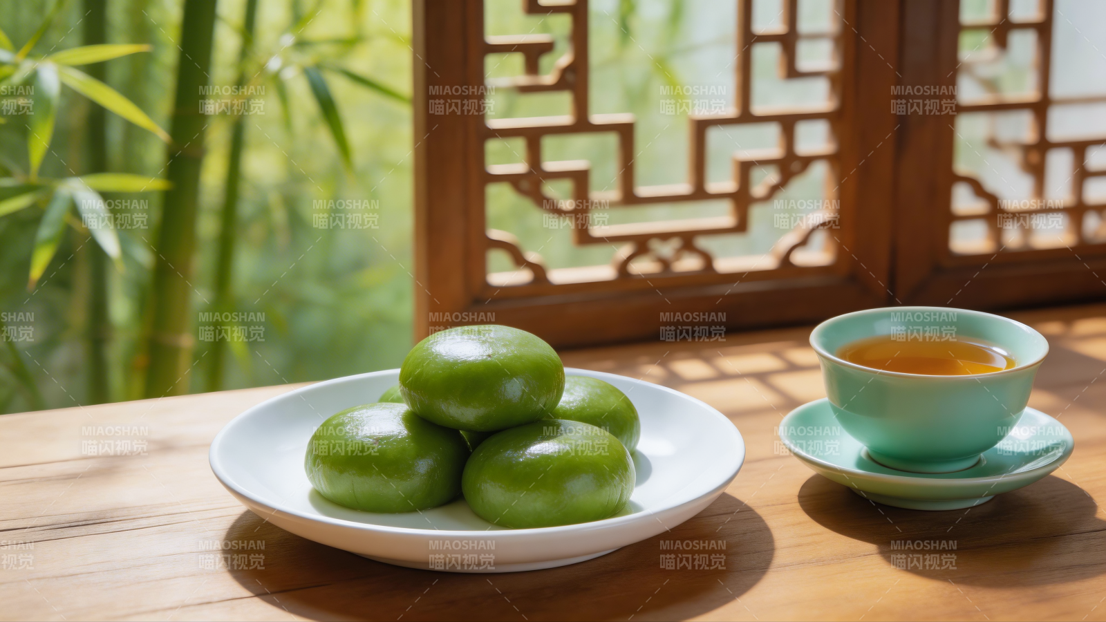 青团茶香竹影图片
