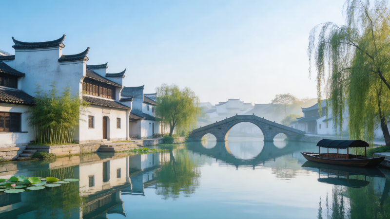 江南水乡晨景图片
