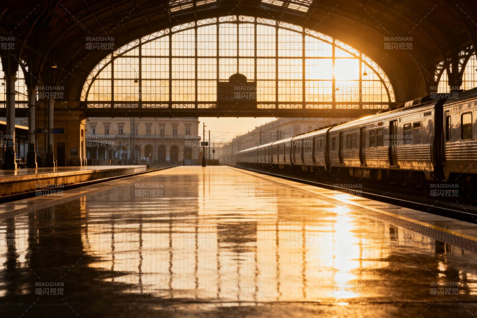 晨光中的车站图片