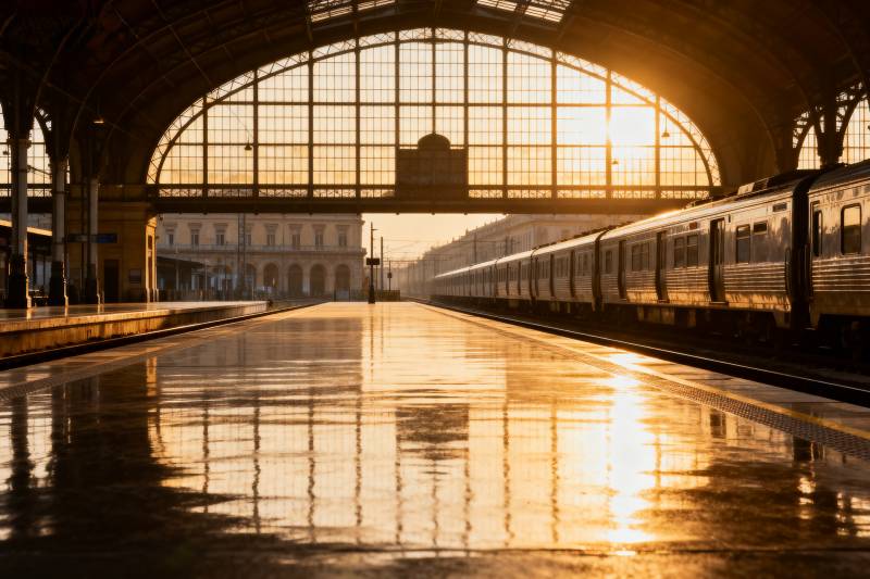 晨光中的车站图片