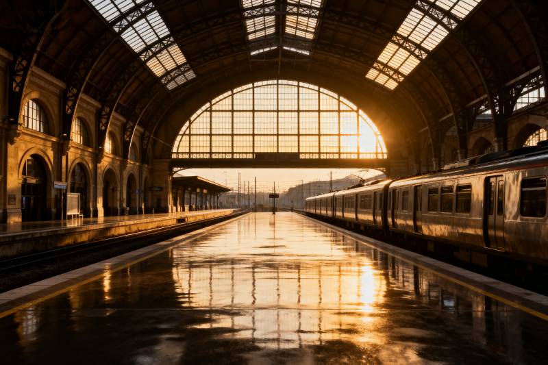 晨光中的车站图片