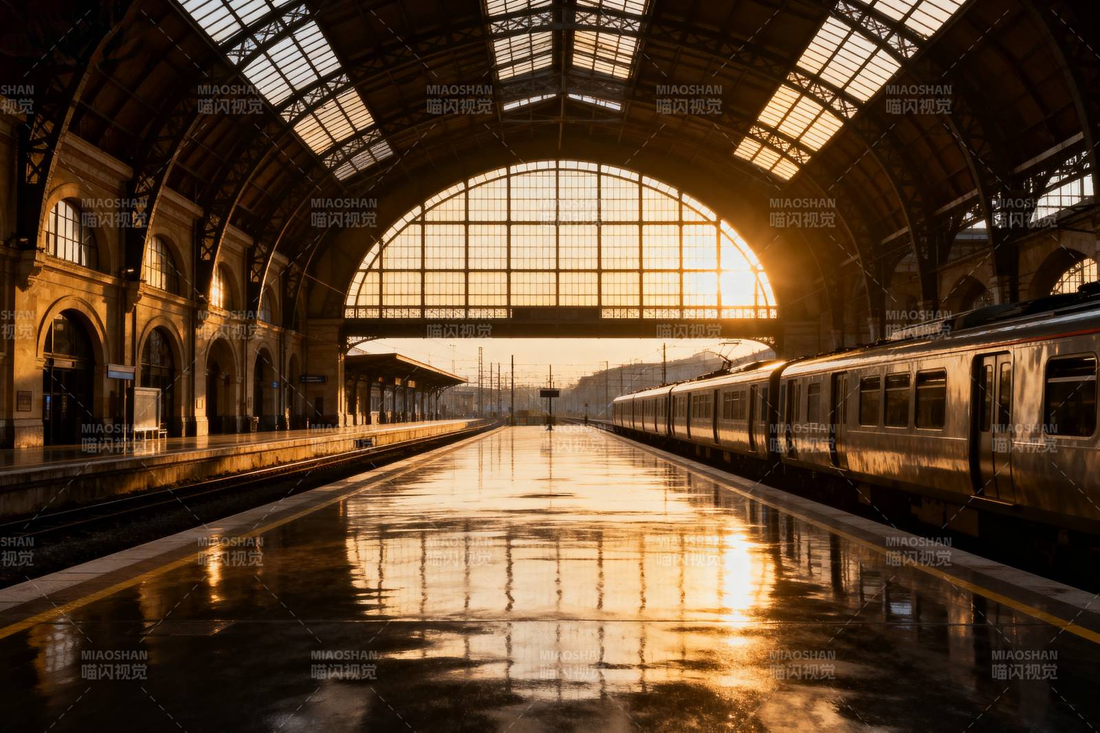 晨光中的车站图片