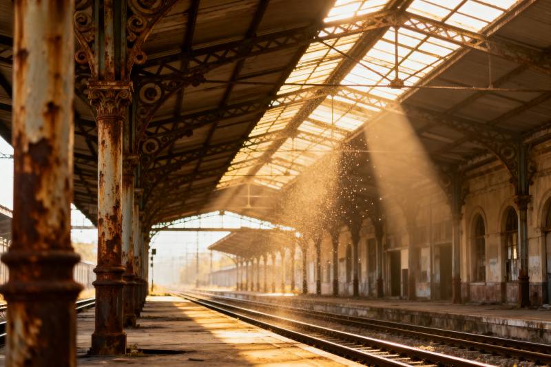 晨光中的老车站图片