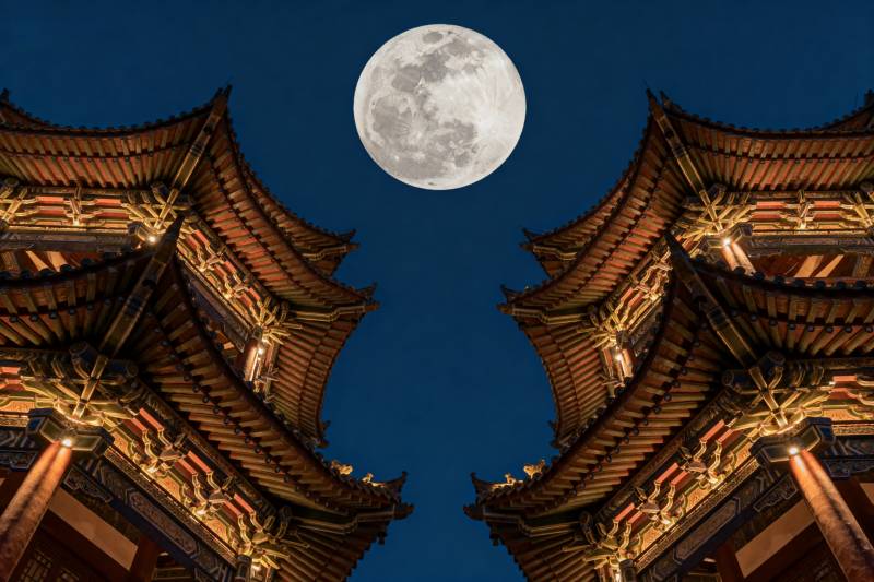 月下古塔辉映图片