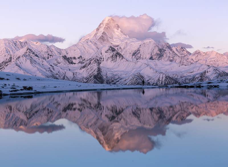 冷嘎措贡嘎雪山倒影图片