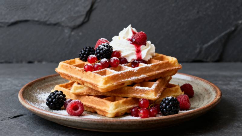 莓果奶油华夫饼图片