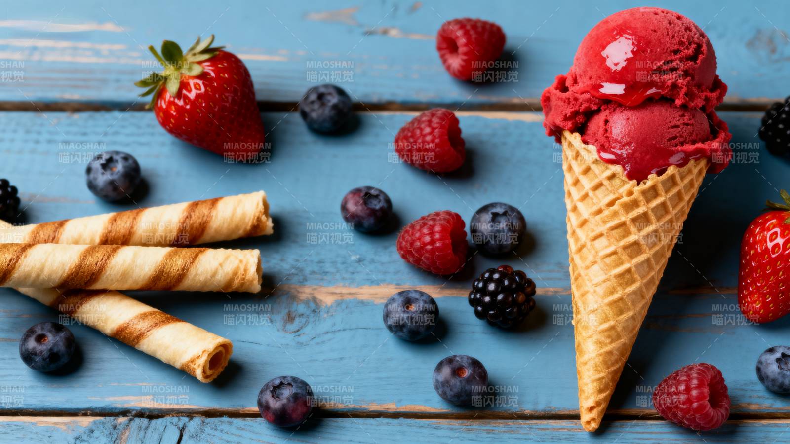 莓果冰淇淋甜筒图片