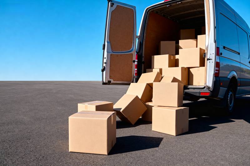 货车装卸纸箱图片