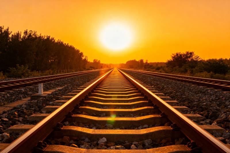 夕阳下的铁轨图片