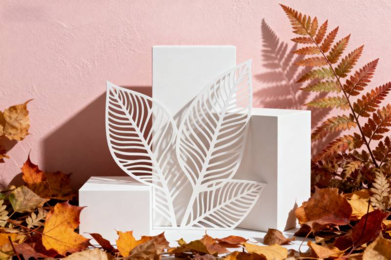 秋叶与白盒静物图片