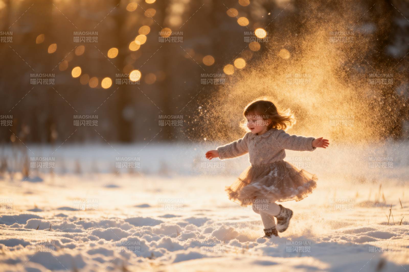 雪地奔跑的小女孩图片