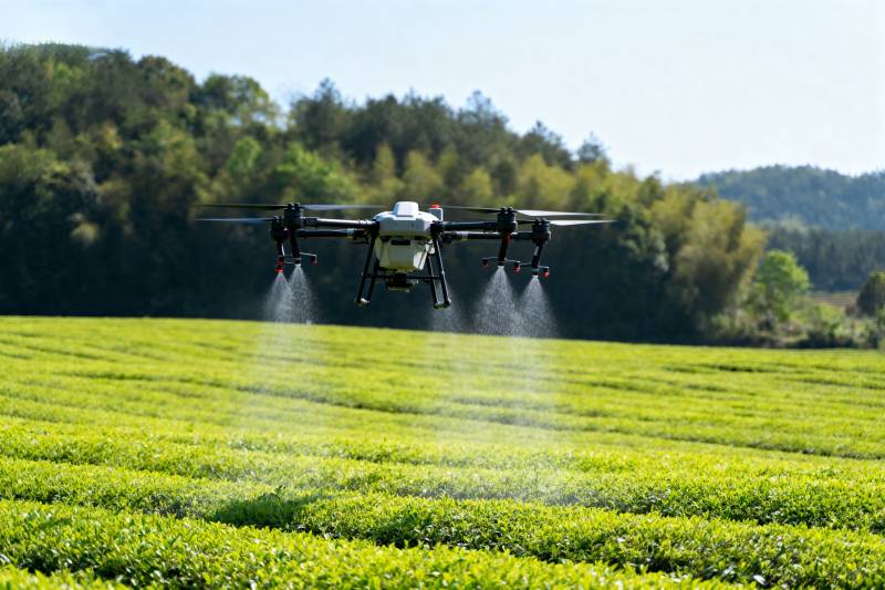 无人机喷洒茶园图片