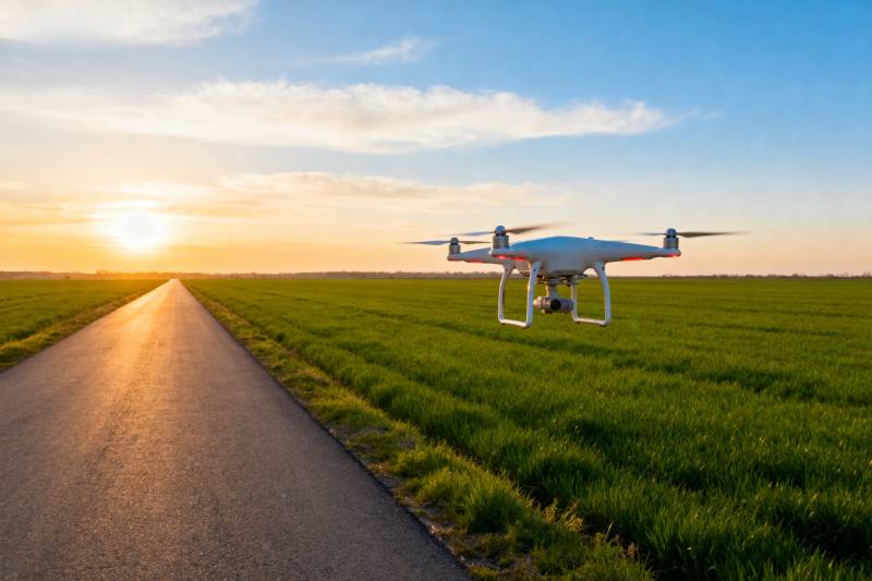 无人机飞越田野图片