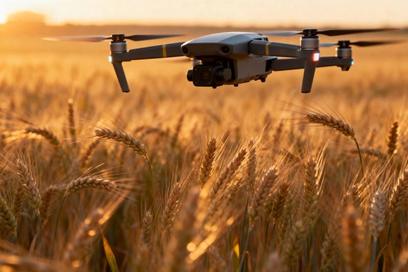 无人机飞越麦田图片