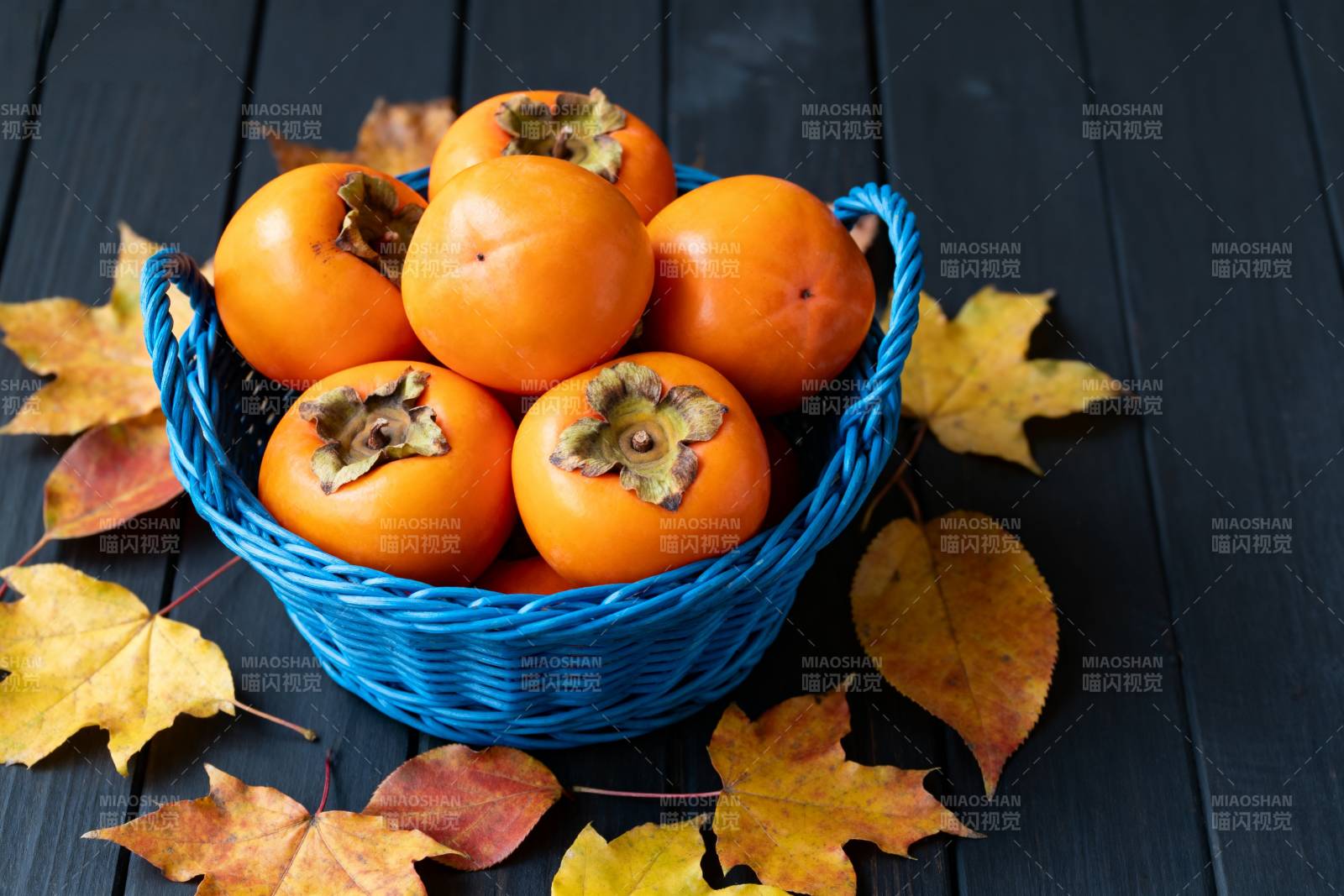 秋日柿子篮图片