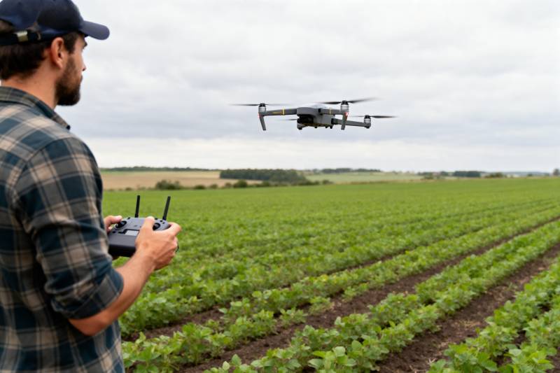 农民操控无人机植保图片