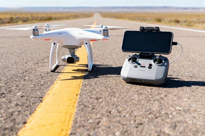 无人机与遥控器在路上图片