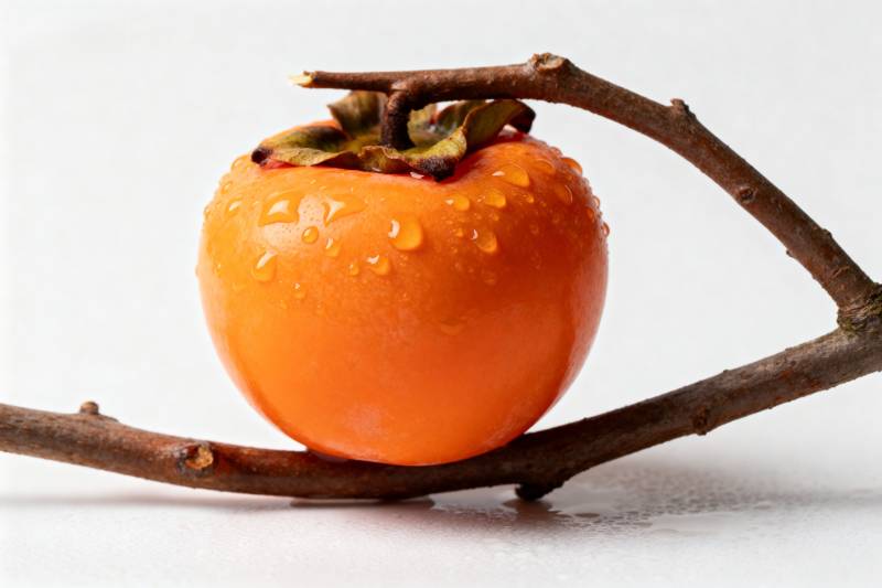 橙色柿子挂枝头图片