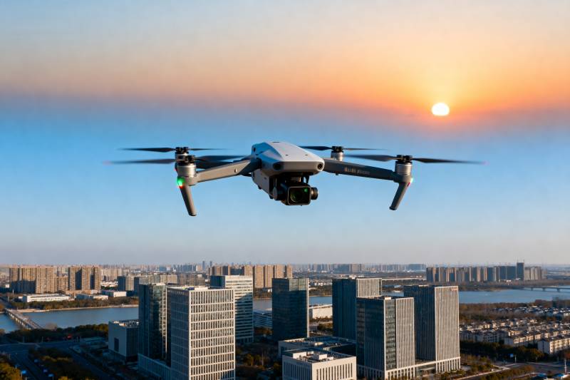 无人机翱翔城市上空图片