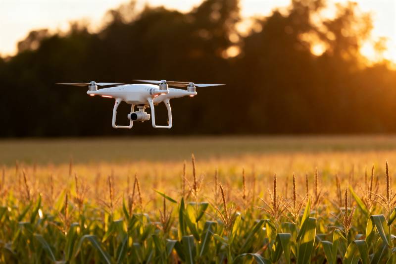 无人机飞越玉米田图片