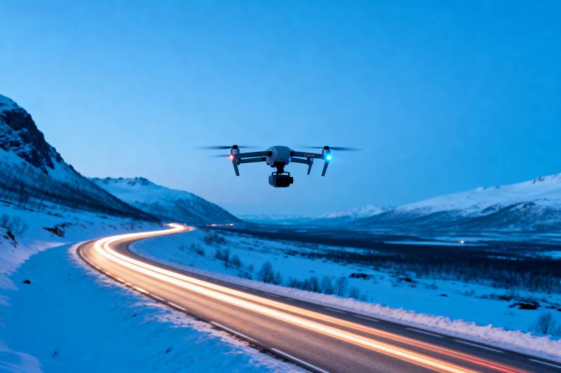 雪原夜航无人机图片