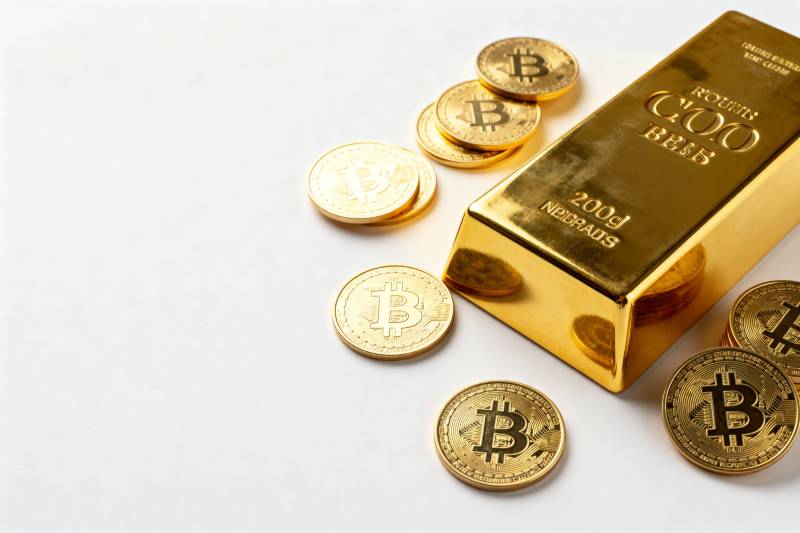 比特币与金条并置图片