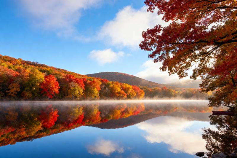 秋湖倒影美景图片