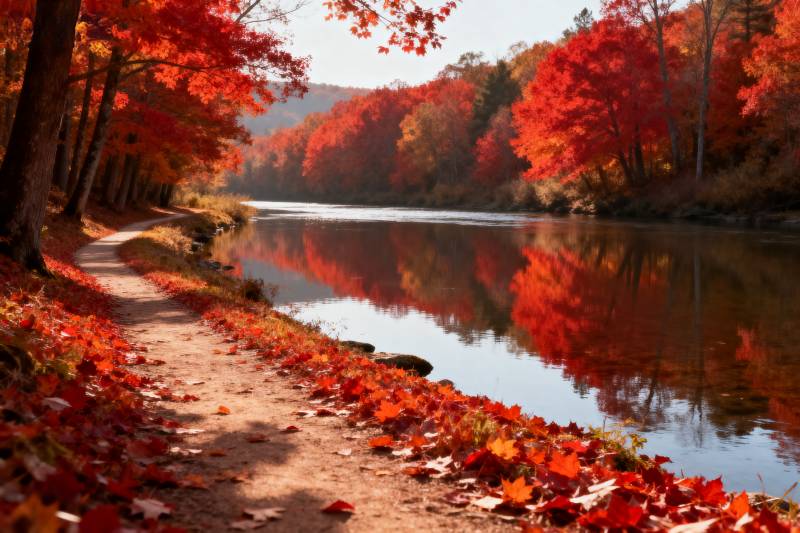 秋色映河畔图片