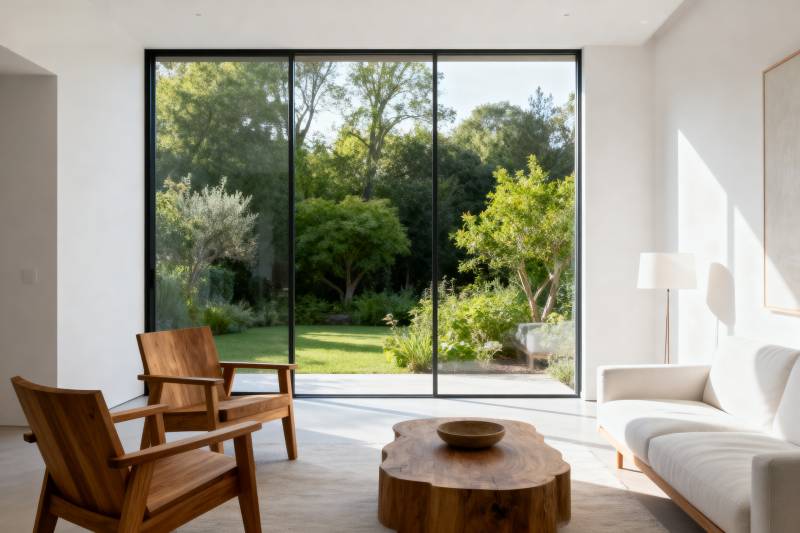 现代简约客厅花园景图片