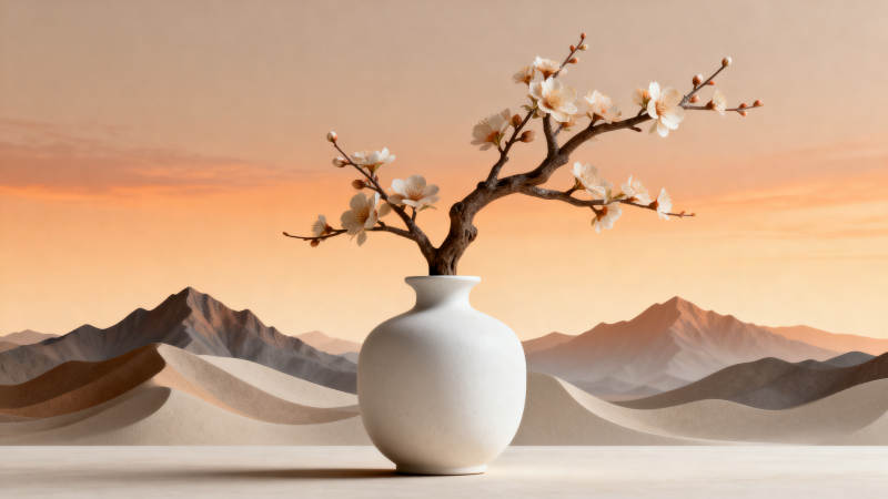 花枝映山景图片