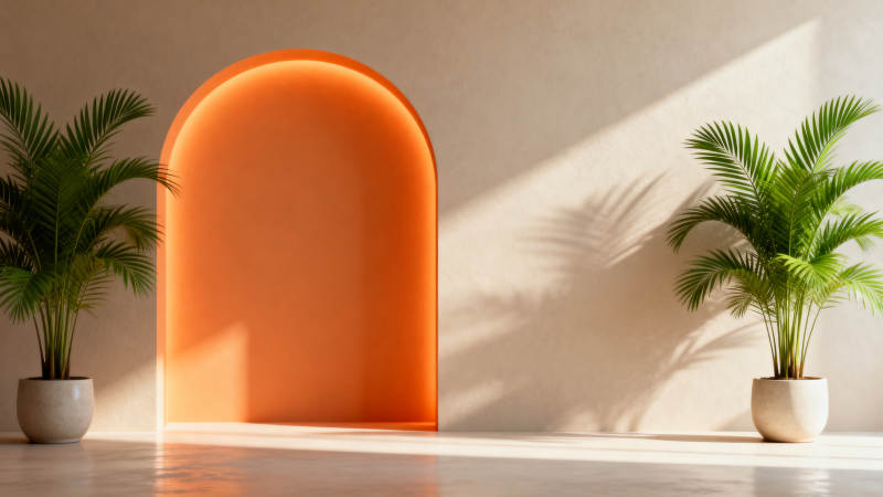 橙色拱门与绿植图片