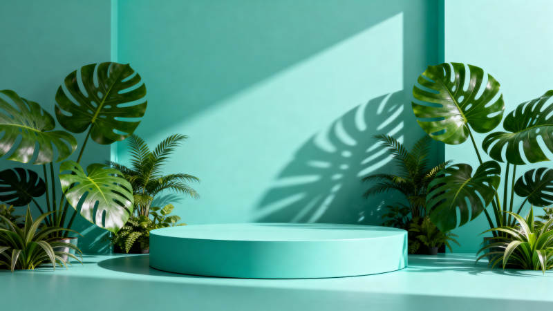 绿植环绕的展示台图片