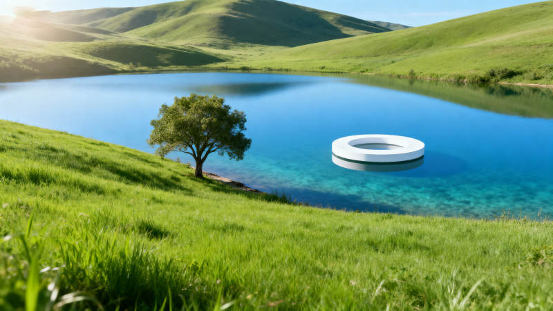 湖畔孤树浮环图片