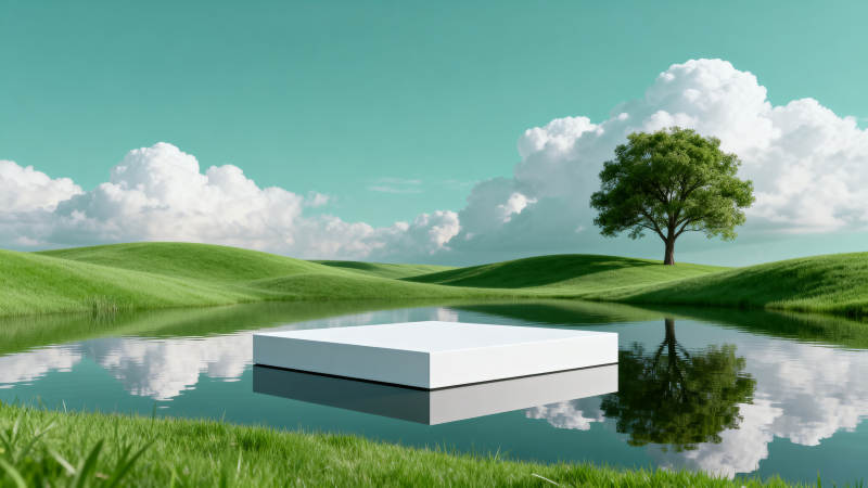 湖畔白盒静景图片