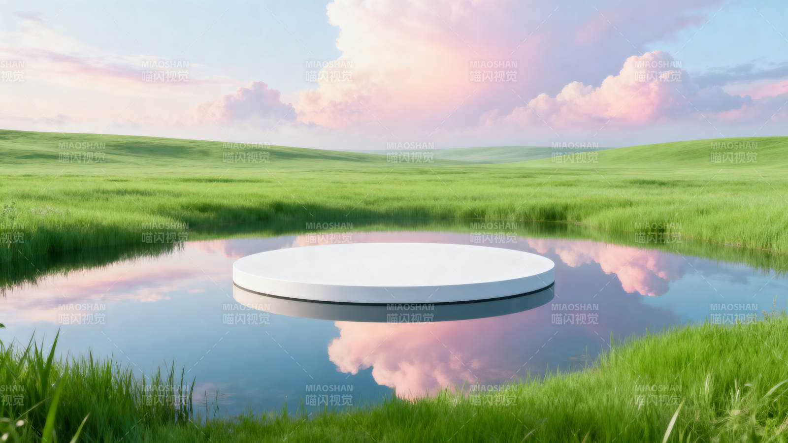 湖心圆台映云天图片