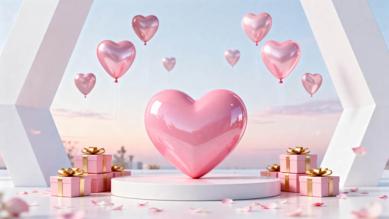 爱心飘浮礼盒环绕图片