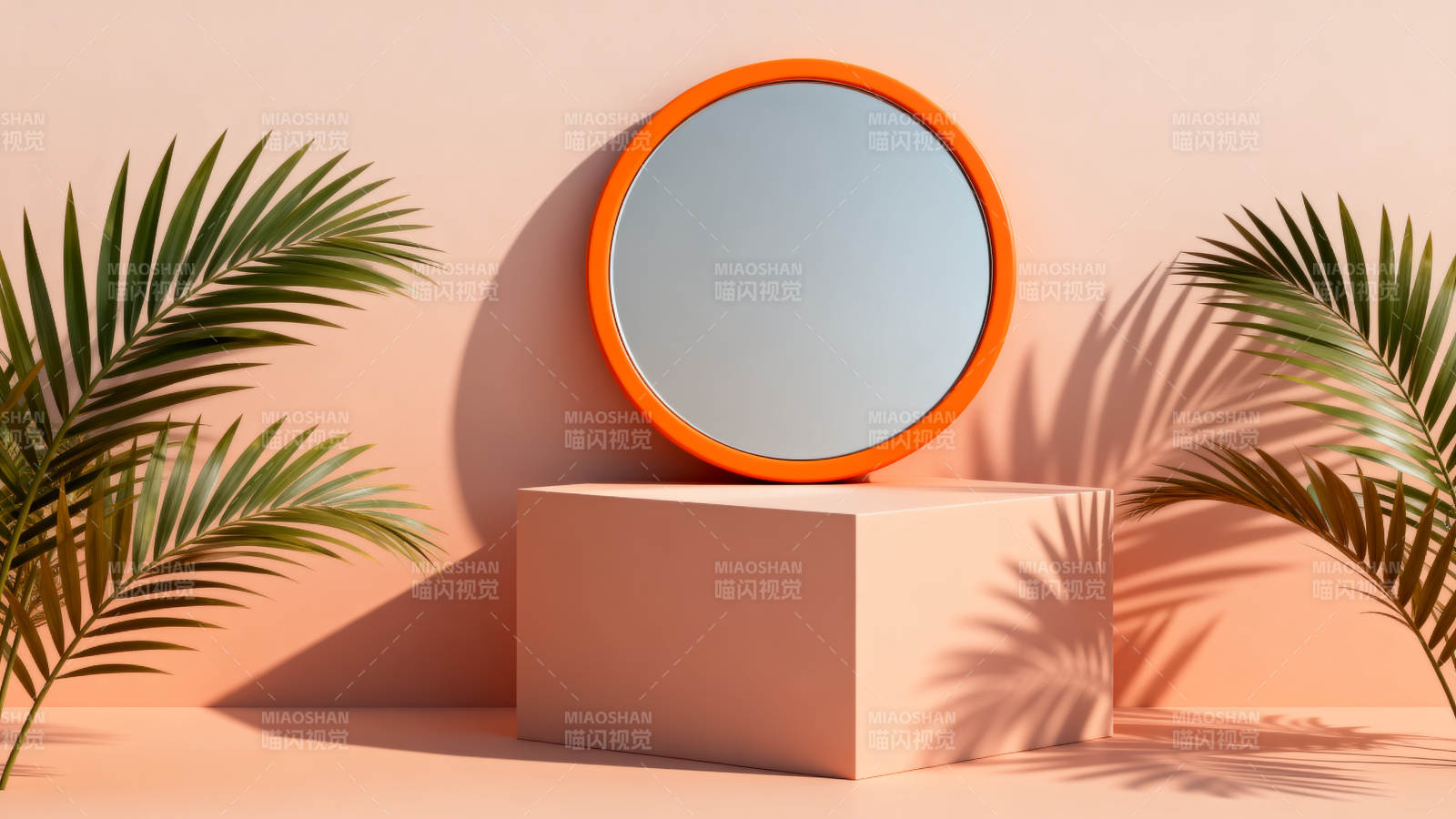 橙镜绿叶映影图片