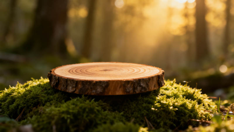 林间木桩静谧景图片