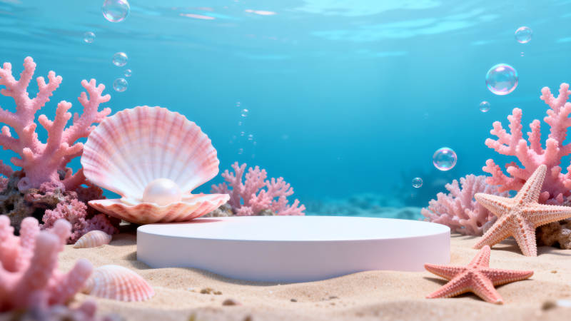 海底珊瑚贝壳景图片