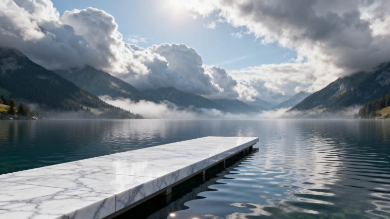 湖畔云影山色图片