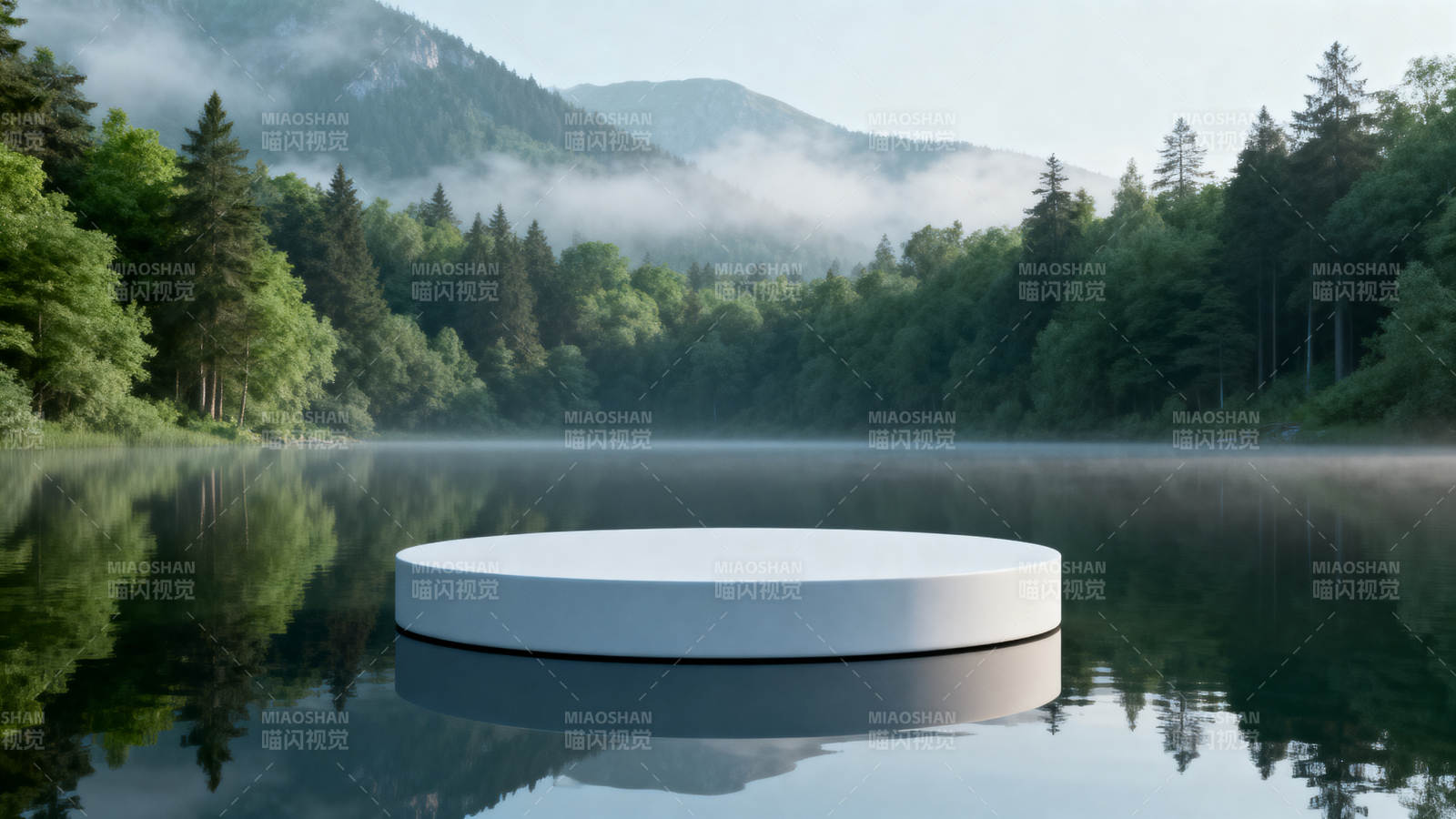 湖心白台静谧山林图片