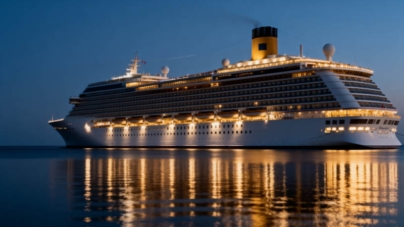 夜航邮轮灯火辉煌图片