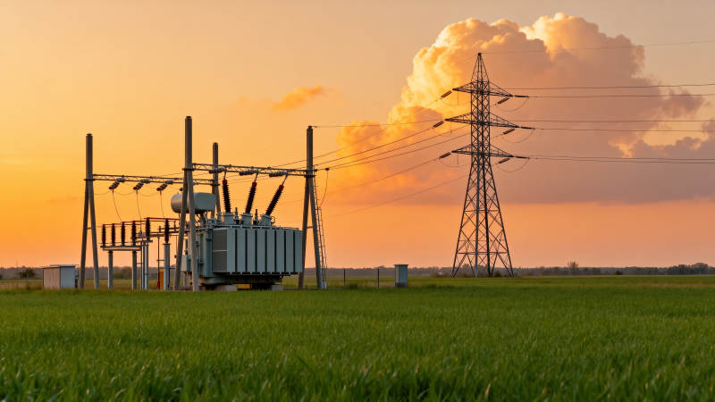 夕阳下的电力设施图片