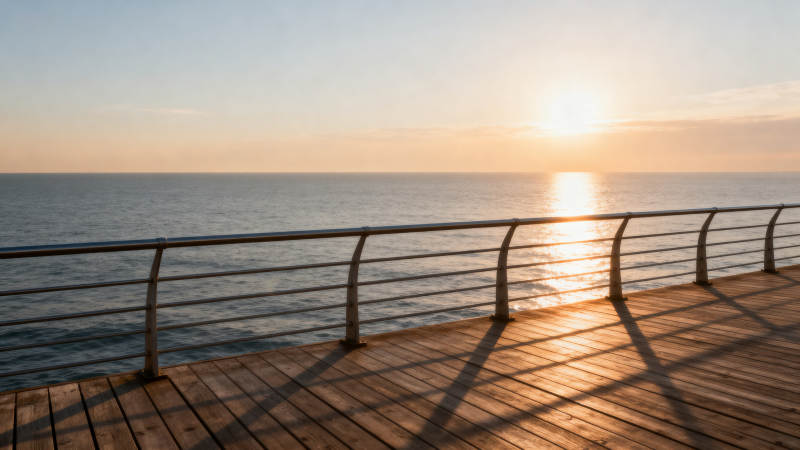 夕阳海景栈道图片