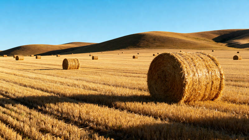 金秋麦田草垛图片